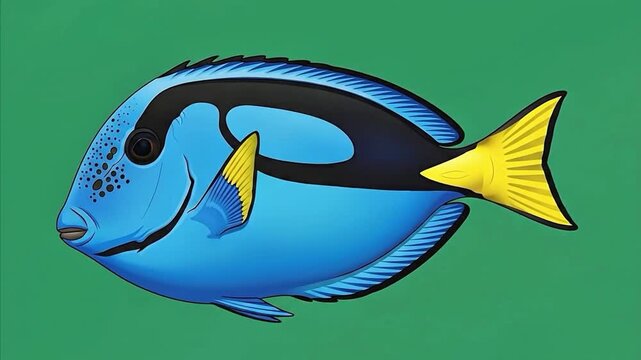 Vibrant Blue Tang Fish Animated Character Swimming Motion Tropical Marine Life Underwater Ocean