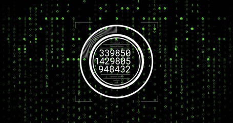 Displaying central HUD showing three stacked counters in console with corner brackets, binary code