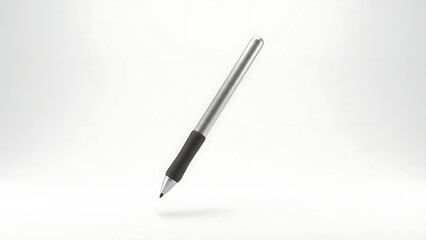 Silver stylus pen with black grip on white background
