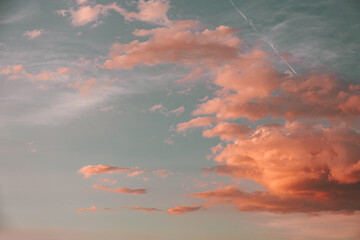 Beautiful evening sky with vibrant pink clouds