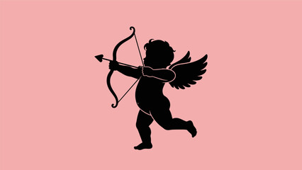 Fototapeta premium Silhouette of Cupid with bow and arrow, symbolizing love and romance.