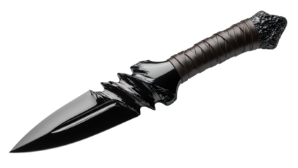 Black Tactical Dagger Knife with Textured Handle Product Shot isolated on Transparent Background