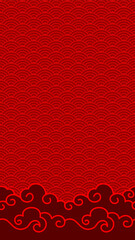 Vertical Red Traditional Chinese Decorative Wave and Auspicious Cloud Ornament Background Vector Illustration