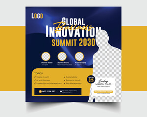 Business summit social media banner design template. Business social media post invitation, online Business invitation.