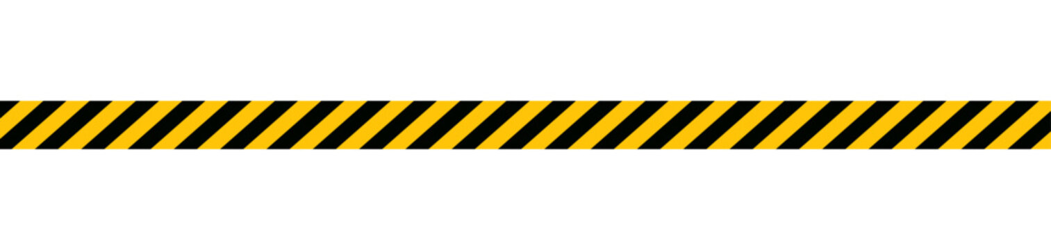 Seamless barrier tape pattern with black and yellow diagonal stripes representing construction border, hazard warning, safety zone marking and industrial caution concept