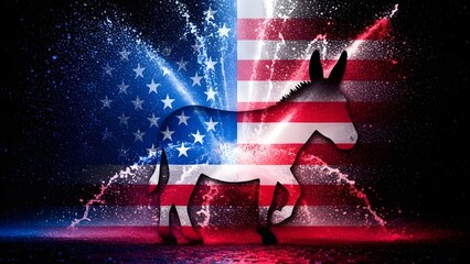 American donkey symbol with USA flag background and dynamic light effects