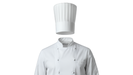 White Chef Jacket and Toque Hat Product Shot isolated on Transparent Background