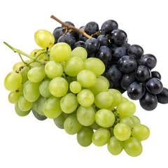Ripe Green and Dark Grapes on Vine, Isolated Subject with Transparent Background