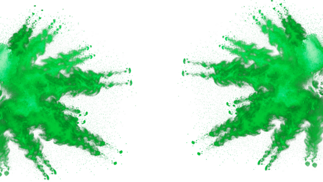 A vibrant green powder explosion on a black background on transparent background - Powered by Adobe