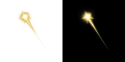 Golden shooting star with sparkling trail on transparent background © Tomash