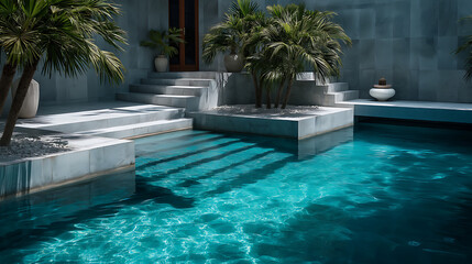 Luxury Pool and Modern Architecture: An Elegant Retreat for Relaxation with Tranquil Water and Sleek Steps in a Contemporary Outdoor Space