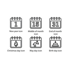 New year, Middle of month, End of month, Christmas day, May day, Birth day, icon