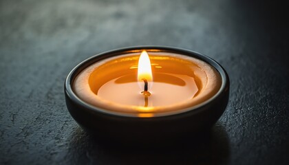 Single candle burning in a dark setting