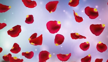 Red rose petals falling against a soft gradient background