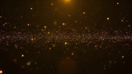 A multitude of sparkling lights scattered across a dark, starry night sky viewed from a distant perspective with golden light shining down - Powered by Adobe