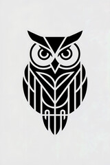 Minimalist Black and White Stylized Owl: Iconic Geometric Vector Art Illustration for Modern Graphic Design