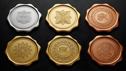 Elegant wax seals in various metallic finishes and designs