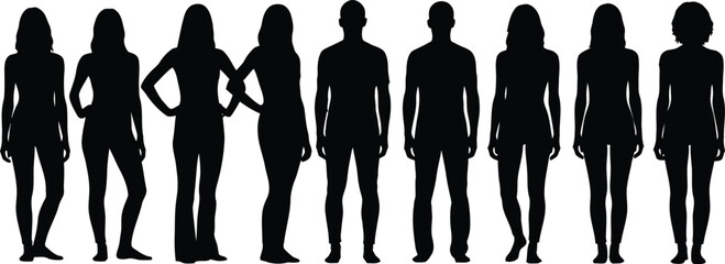 Silhouettes of eight women standing in a row