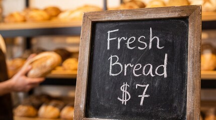Fresh bread advertisement, enticing customers with the promise of freshly baked bread.