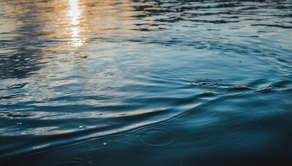 Ripples on water surface with sunset light reflection　夕暮れの光が反射する水面と波紋の背景