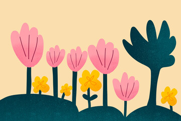 Whimsical floral illustration in modern folk art style