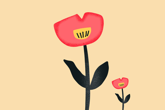 Whimsical floral illustration in modern folk style