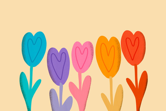 Colorful floral illustration in modern folk art style