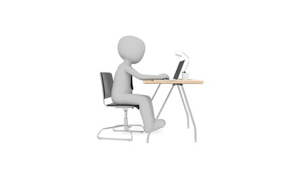 Fototapeta premium A 3D rendering of a person sitting at a desk working on a laptop computer