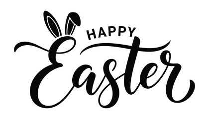 Fototapeta premium Happy Easter Hand Lettering Typography with Bunny Ears