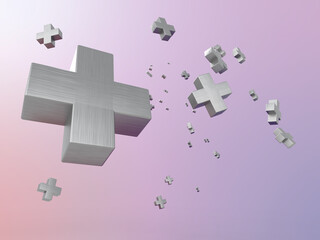 抽象的なプラス記号の世界の3Dイラストレーション