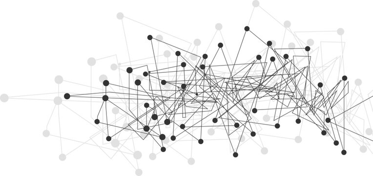 Abstract network of interconnected nodes and lines on a white background