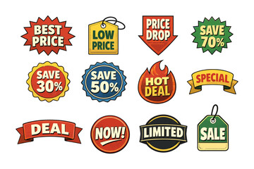 Obraz premium Colorful retro discount tags and price labels set