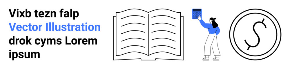 Fototapeta premium Education, publishing, reading, knowledge sharing, financial literacy, communication. Open book, person holding a book currency symbol. Education and financial literacy