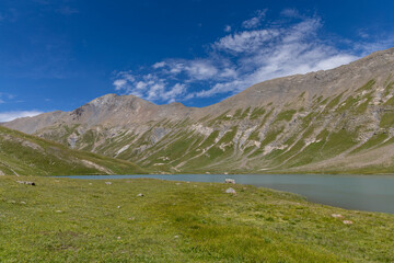 Lac du Goléon in the Arves Massif, French Alps, high-altitude mountain lake near La Grave...