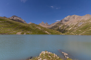 Lac du Goléon in the Arves Massif, French Alps, high-altitude mountain lake near La Grave...