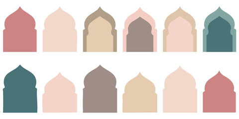 Islamic architecture elements in various colors and shapes  mosque design components © JANNATUL FERDOUSH