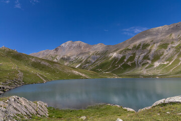 Lac du Goléon in the Arves Massif, French Alps, high-altitude mountain lake near La Grave...