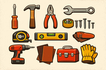 Essential toolkit collection featuring tools and accessories for diy projects