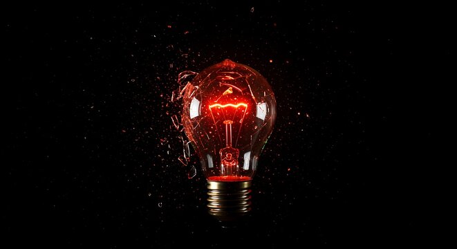 exploding red light bulb with sparks on dark background - Powered by Adobe