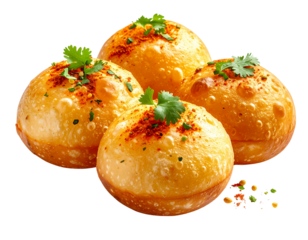 Premium Panipuri Close-Up with Garnish and Soft Glow, Cinematic Food Poster Style, isolated on transparent background