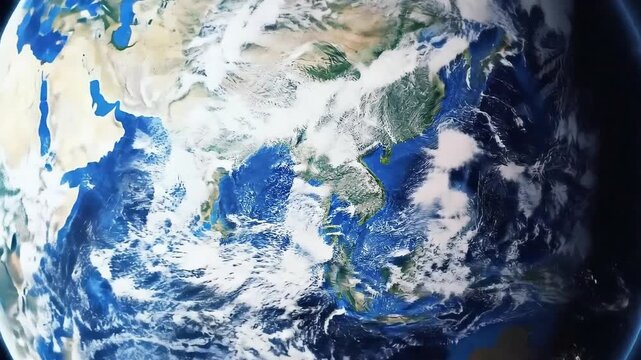 View of Earth from Space Showing Clouds and Oceans