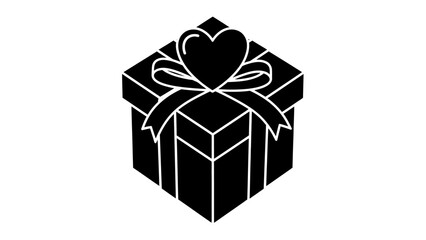 Obraz premium Black Gift Box with Heart Ribbon Icon for Special Occasions.