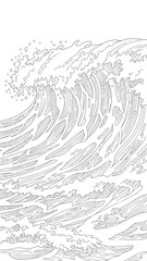 A massive ocean wave crashes against the shore, illustrating the powerful Element of nature's fury in a dynamic seascape from a low viewpoint