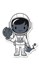 Fototapeta premium Cartoon Astronaut Watering Plant Element Set