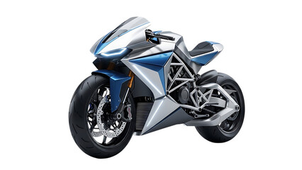 Obraz premium Blue and silver futuristic motorcycle, cutout, PNG isolated on white or transparent background