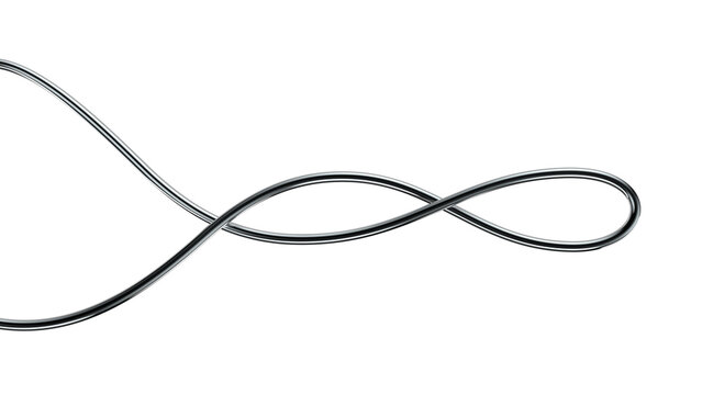 Metallic squiggle line 3D shape isolated. Futuristic chrome wriggling line banner, abstract tangled twisted curve