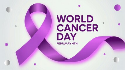 Fototapeta premium World cancer day background design with flowing purple awareness ribbon