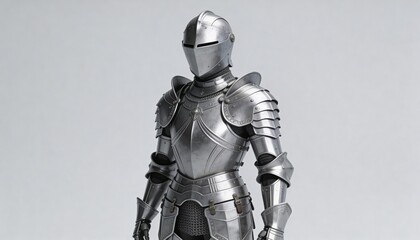 Fototapeta premium Photorealistic 3D Render of Silver Knight Armor Suit on White Background