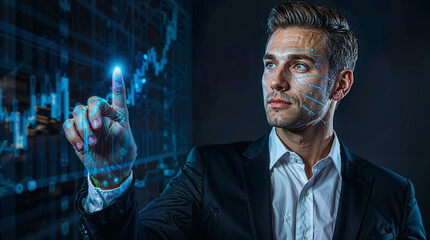 businessman pressing social network icon