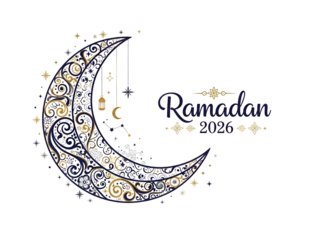 Elegant Ramadan 2026 Crescent Moon & Lantern Design Isolated on Transparent Background 